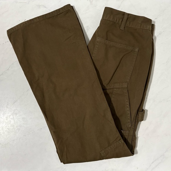 Brandy Melville John Galt Size Small Olive Green Cargo Flare Leg Jeans Utility - Picture 6 of 6